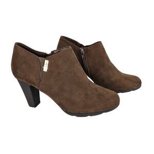 ANNE KLEIN XLAND BROWN HEEL ZIP ANKLE BOOTIES – WOMEN’S SIZE 7 – FABRIC UPPER
